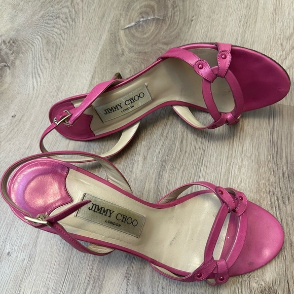 Jimmy Choo Jude Fuchsia Open-Toe Sandal Heels - Picture 6 of 12